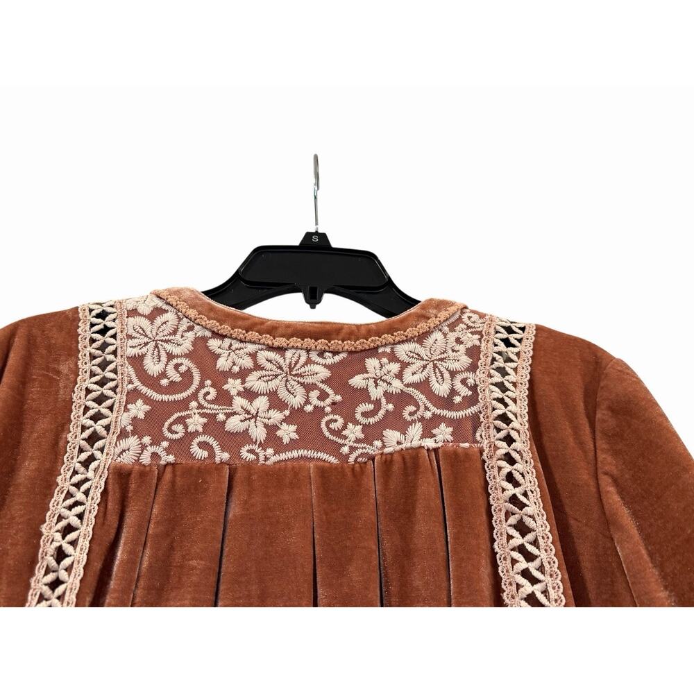 POL Dusty Pink Pink Velvet & Lace Babydoll Dress Women’s Small Boho Peasant - Picture 4 of 10